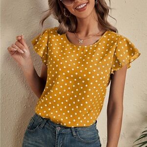 Polka Dot Cutout Back Blouse